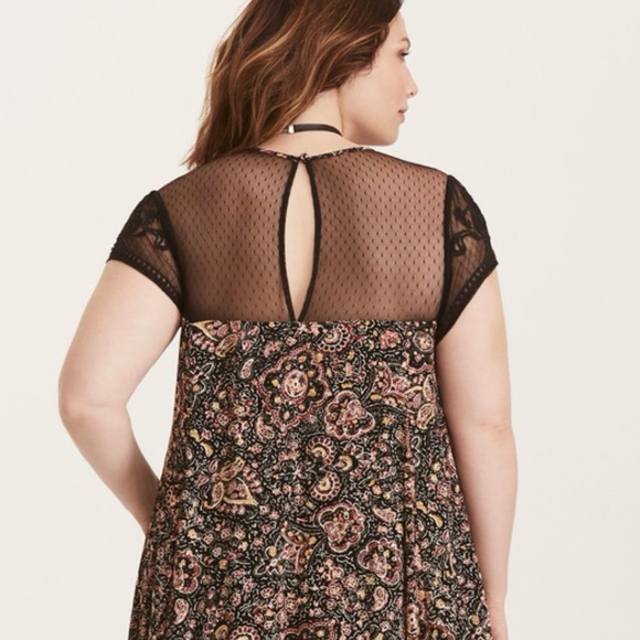 TORRID Paisley Floral Embroidered Illusion Sheer Mesh A-line Mini Dress 5 5X - Picture 4 of 9